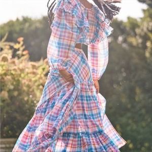 LoveShackFancy Multicolor Plaid Maxi Skirt